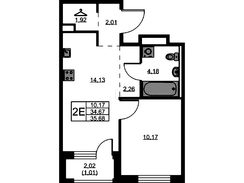 1-комнатная квартира 35.68 м², 5/9 эт., ЖК «GloraX Новоселье»